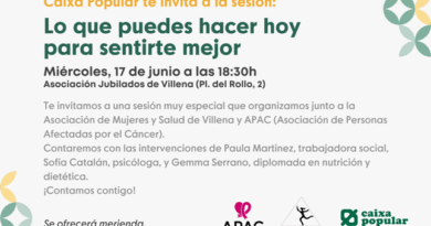 Caixa Popular, AMYS y APAC organizan en Villena una sesión sobre bienestar y salud  Será el 17 de junio en la Asociación de Jubilados de Villena